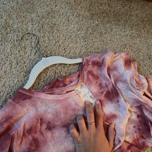 Pink tie dye shirt sleeve top with flowy bottom!